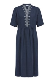 Celtic & Co. Blue Linen Embroidered Short Sleeve Midi Dress - Image 3 of 6