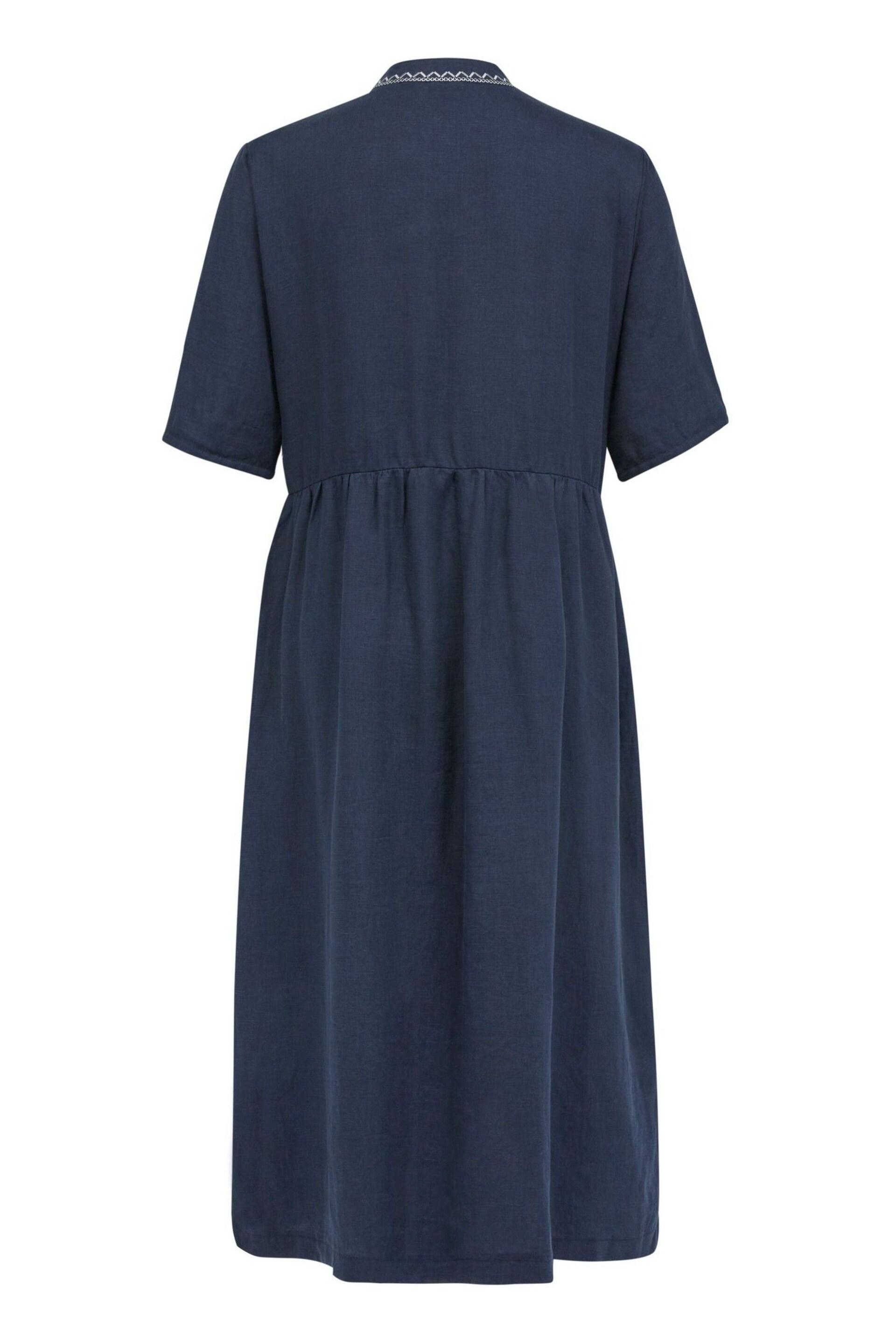 Celtic & Co. Blue Linen Embroidered Short Sleeve Midi Dress - Image 4 of 6