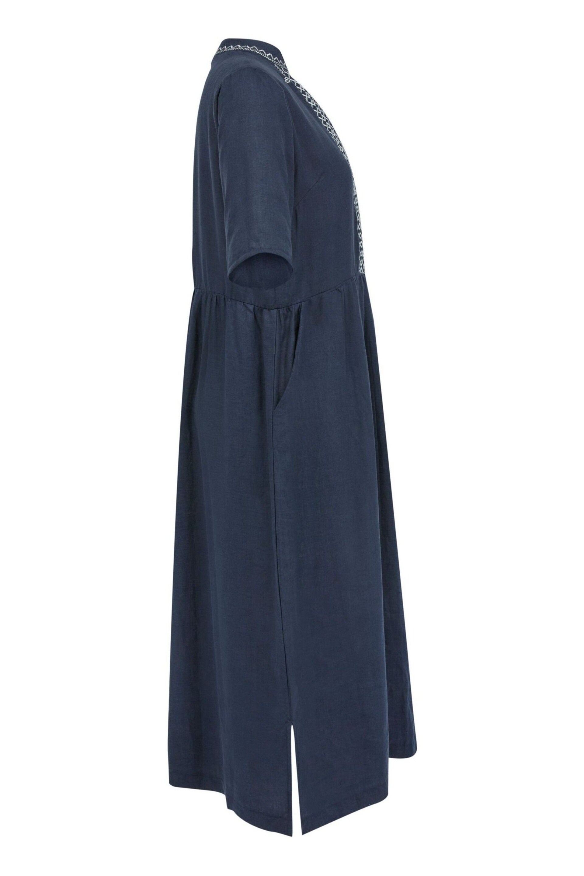 Celtic & Co. Blue Linen Embroidered Short Sleeve Midi Dress - Image 5 of 6
