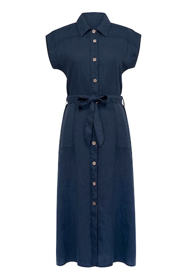 Celtic & Co.Blue Linen Button Through Midi Shirt Dress