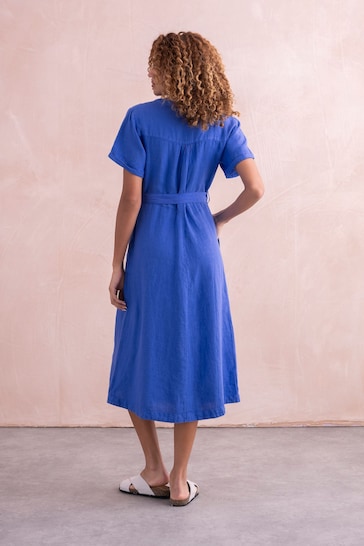Celtic & Co. Blue Linen Button Through Dress
