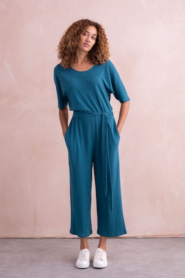 Celtic & Co. Blue Linen / Cotton Short Sleeve Jumpsuit
