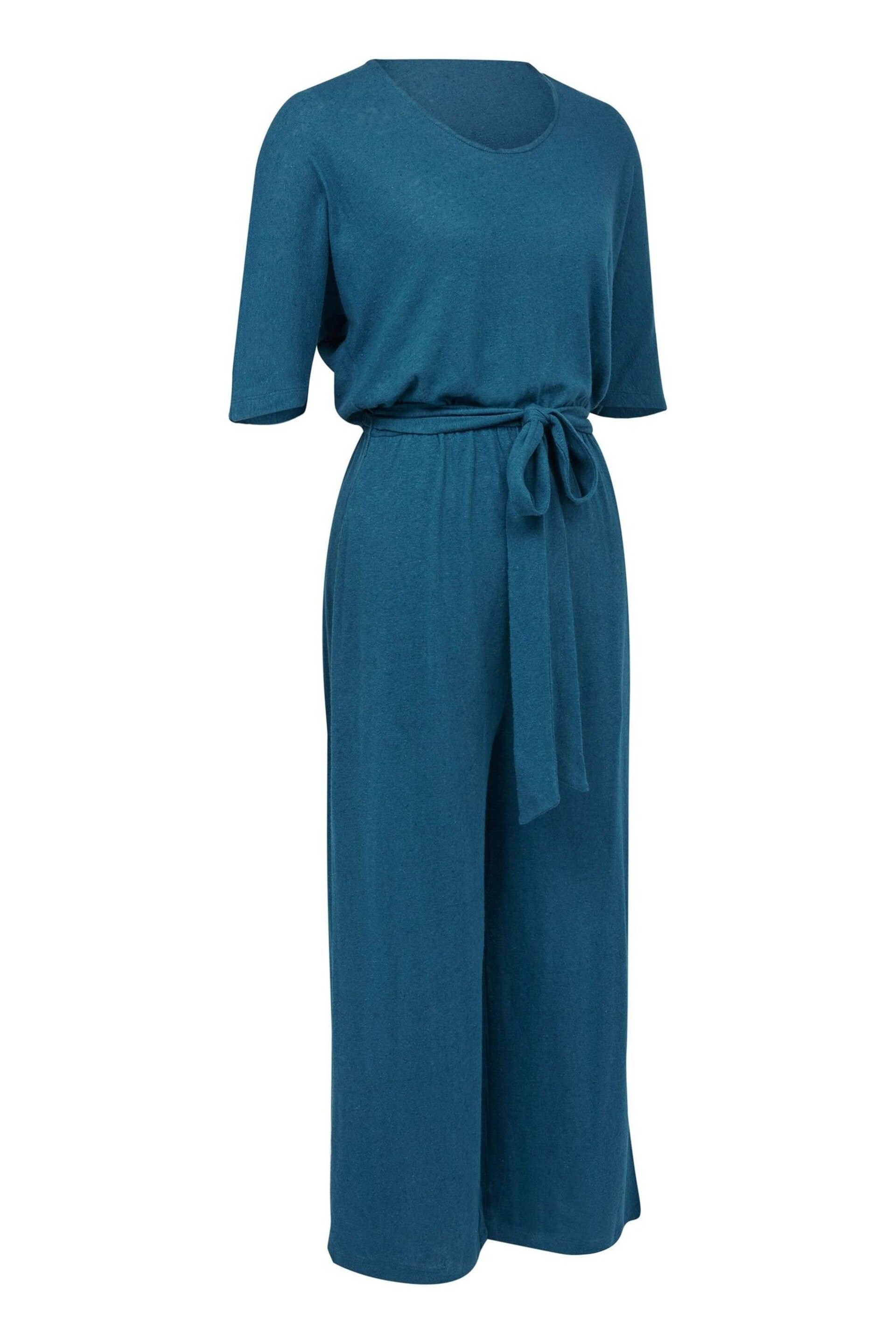 Celtic & Co. Blue Linen / Cotton Short Sleeve Jumpsuit - Image 4 of 6