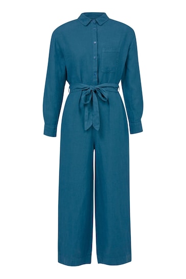 Celtic & Co. Blue Linen Long Sleeve Jumpsuit