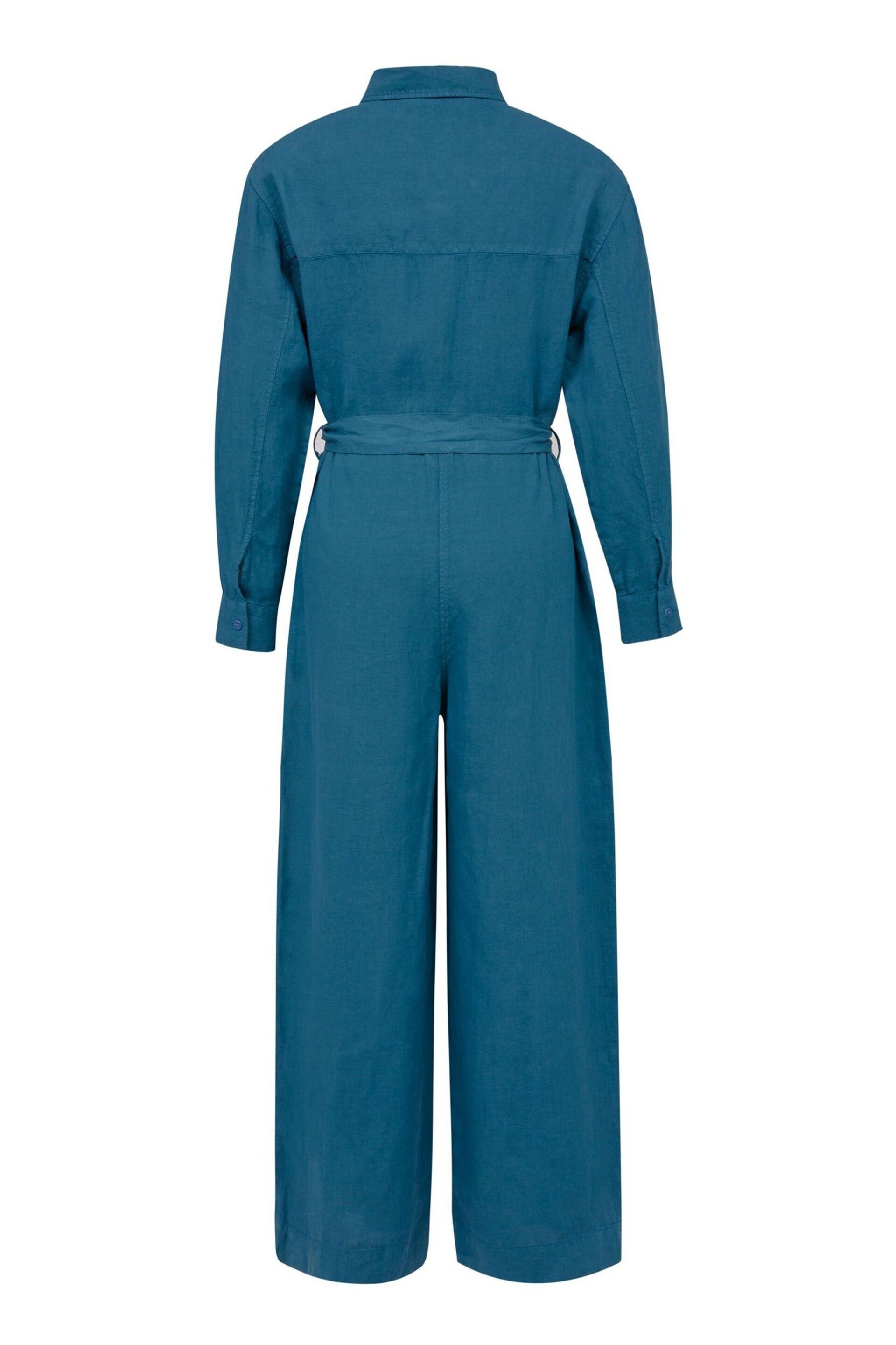 Celtic & Co. Blue Linen Long Sleeve Jumpsuit - Image 3 of 5