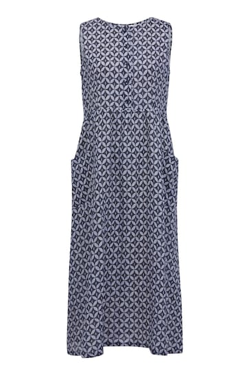 Celtic & Co. Blue Printed Linen Sleeveless Midi Dress