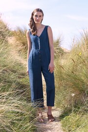 Celtic & Co. Blue Linen V Neck Sleeveless Jumpsuit - Image 1 of 8