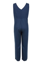 Celtic & Co. Blue Linen V Neck Sleeveless Jumpsuit - Image 4 of 8