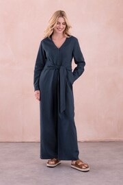 Celtic & Co. Blue Linen Tie Waist Jumpsuit - Image 2 of 9