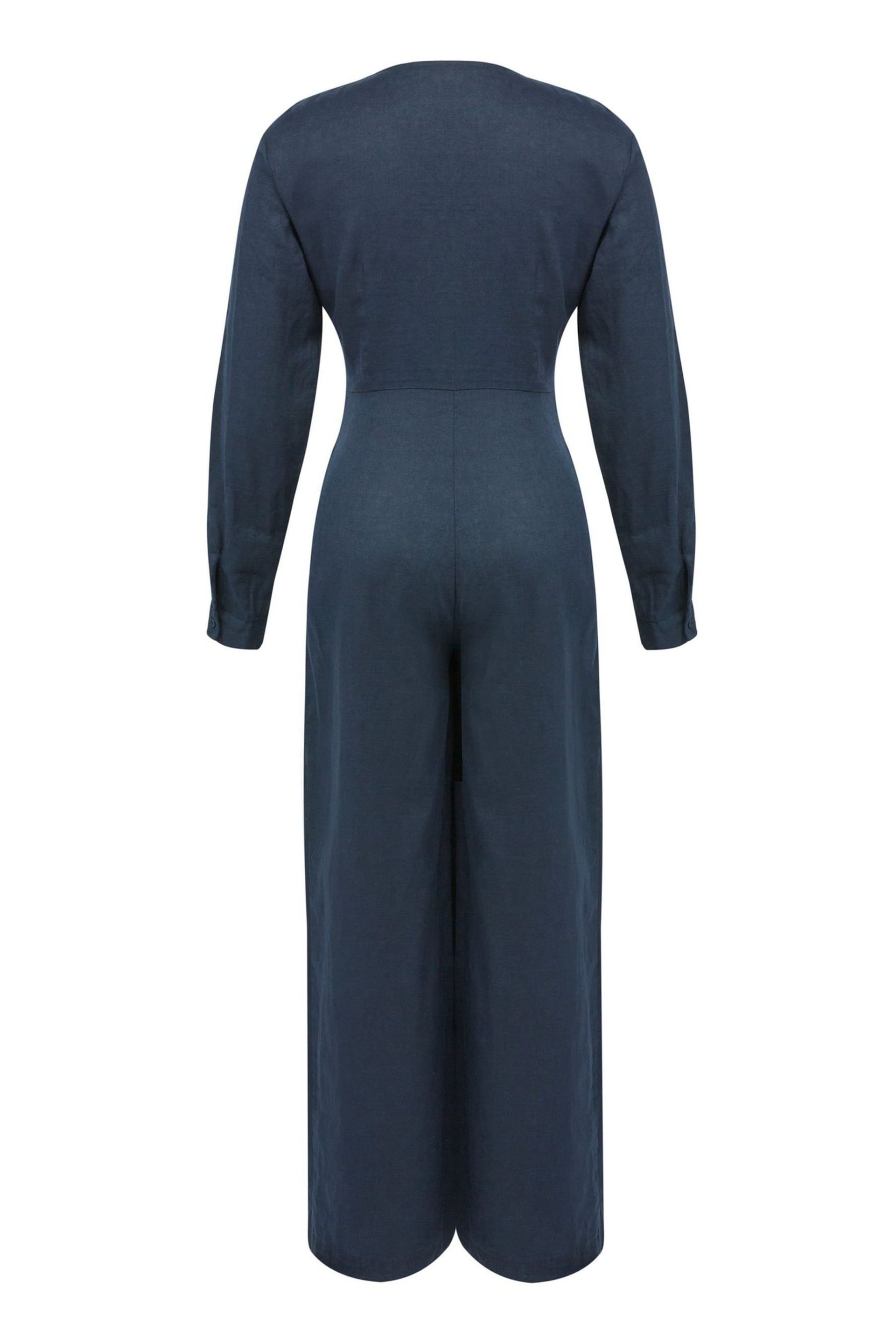 Celtic & Co. Blue Linen Tie Waist Jumpsuit - Image 5 of 9