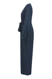 Celtic & Co. Blue Linen Tie Waist Jumpsuit - Image 6 of 9