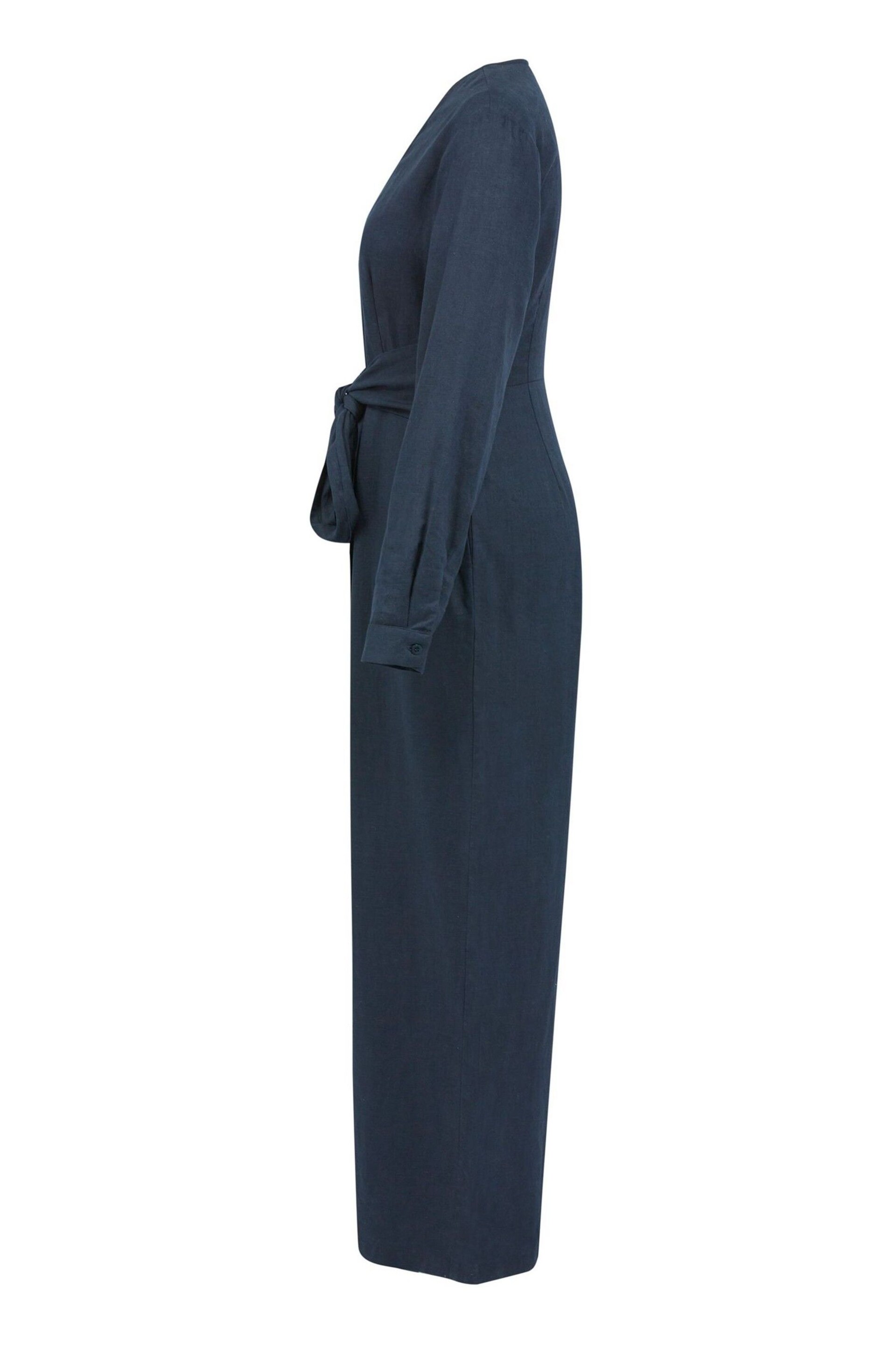 Celtic & Co. Blue Linen Tie Waist Jumpsuit - Image 6 of 9