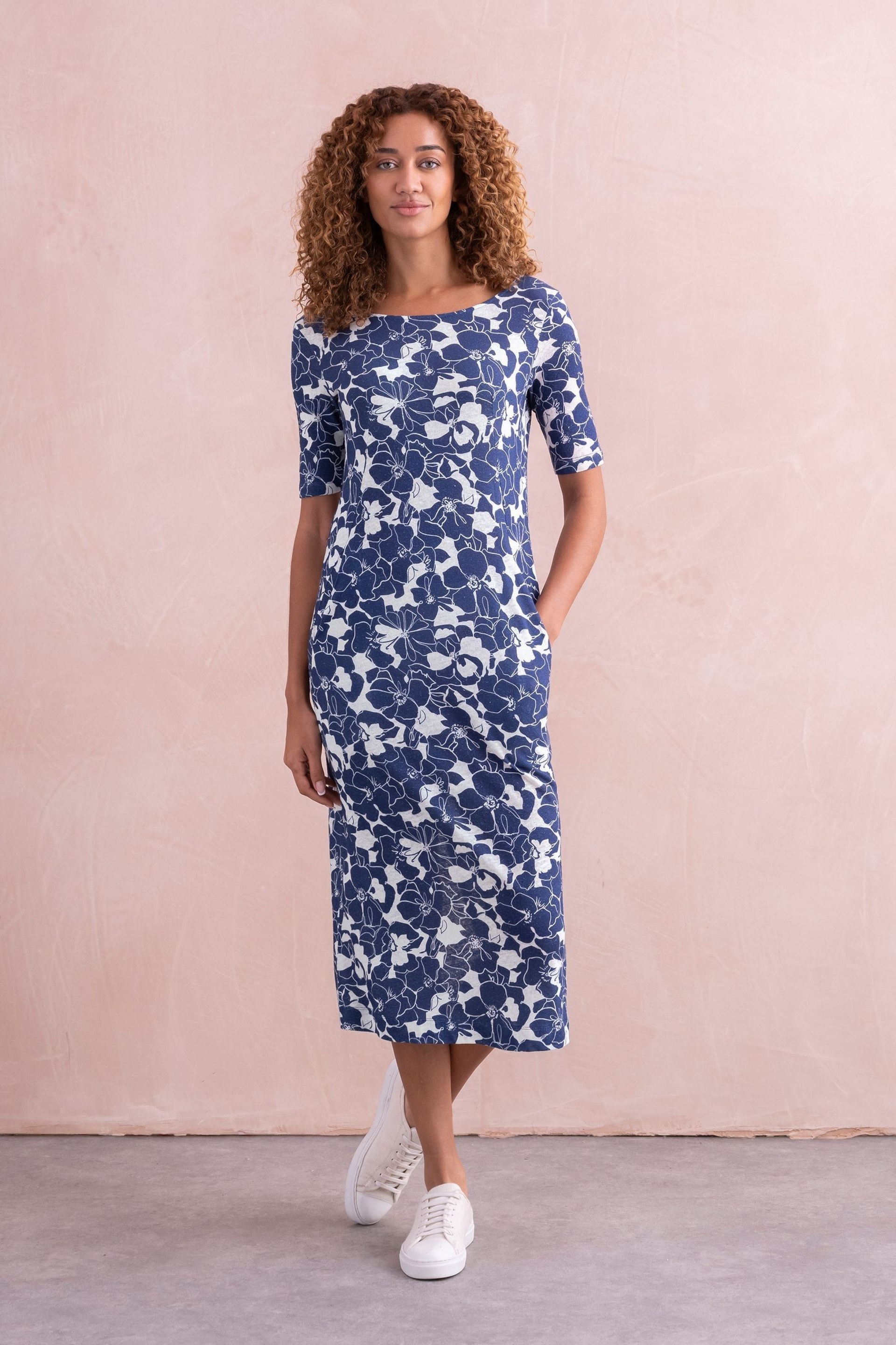 Celtic & Co. Blue Linen / Cotton Button Back Dress - Image 1 of 6