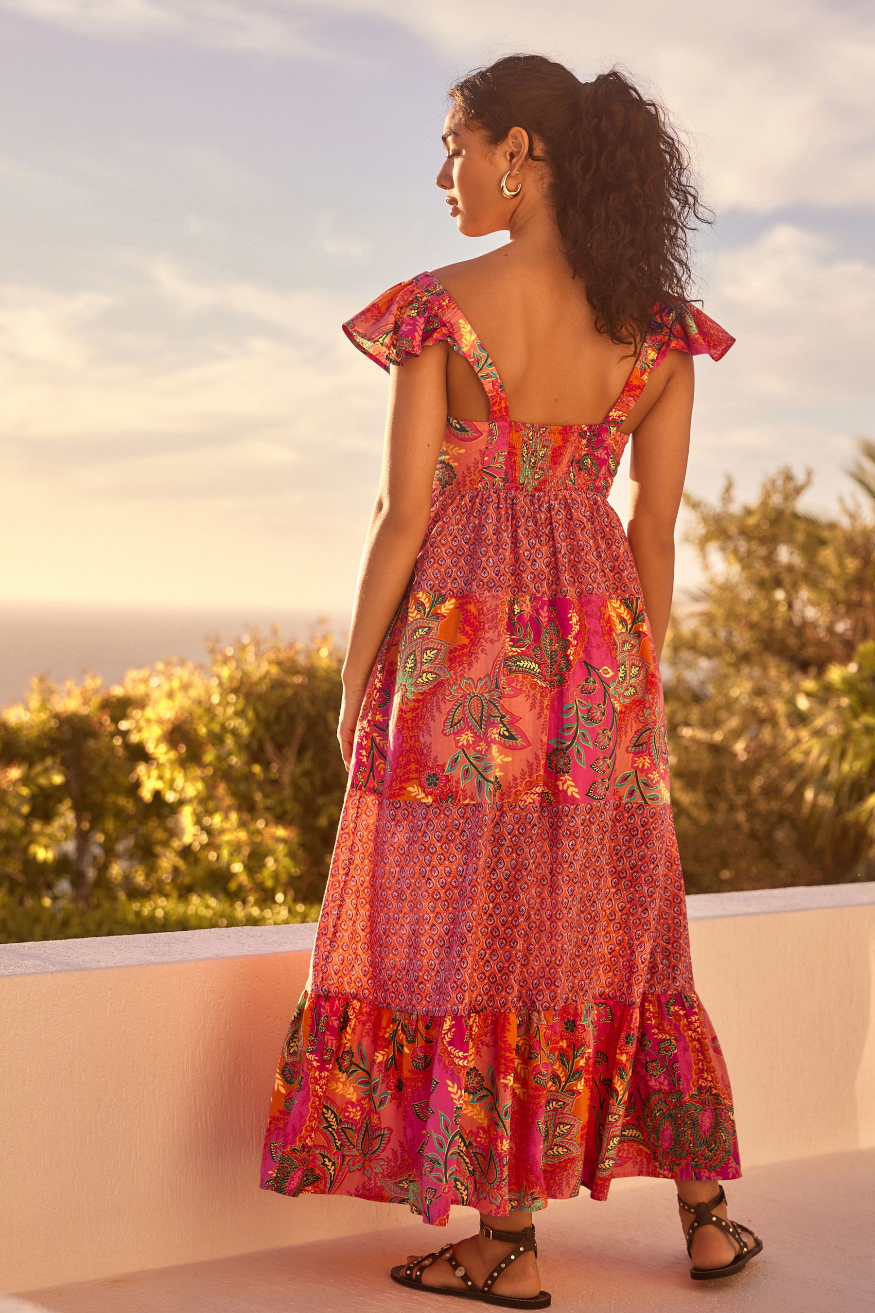 Red frill sleeve dress top