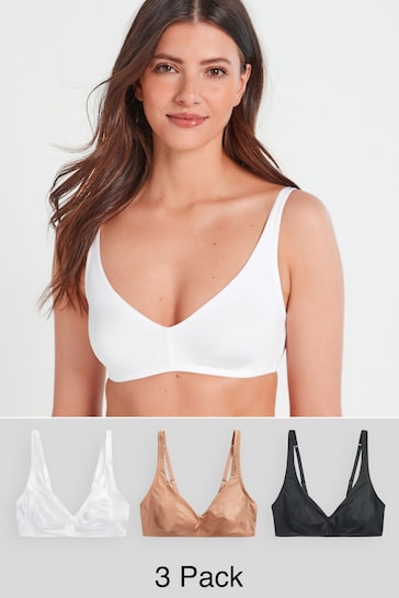 Black/White/Nude Non Pad Non Wire Microfibre Smoothing T-Shirt Bras 3 Pack