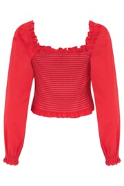 Pour Moi Red Rachel Cotton Shirred Bodice Long Sleeve Top - Image 5 of 5