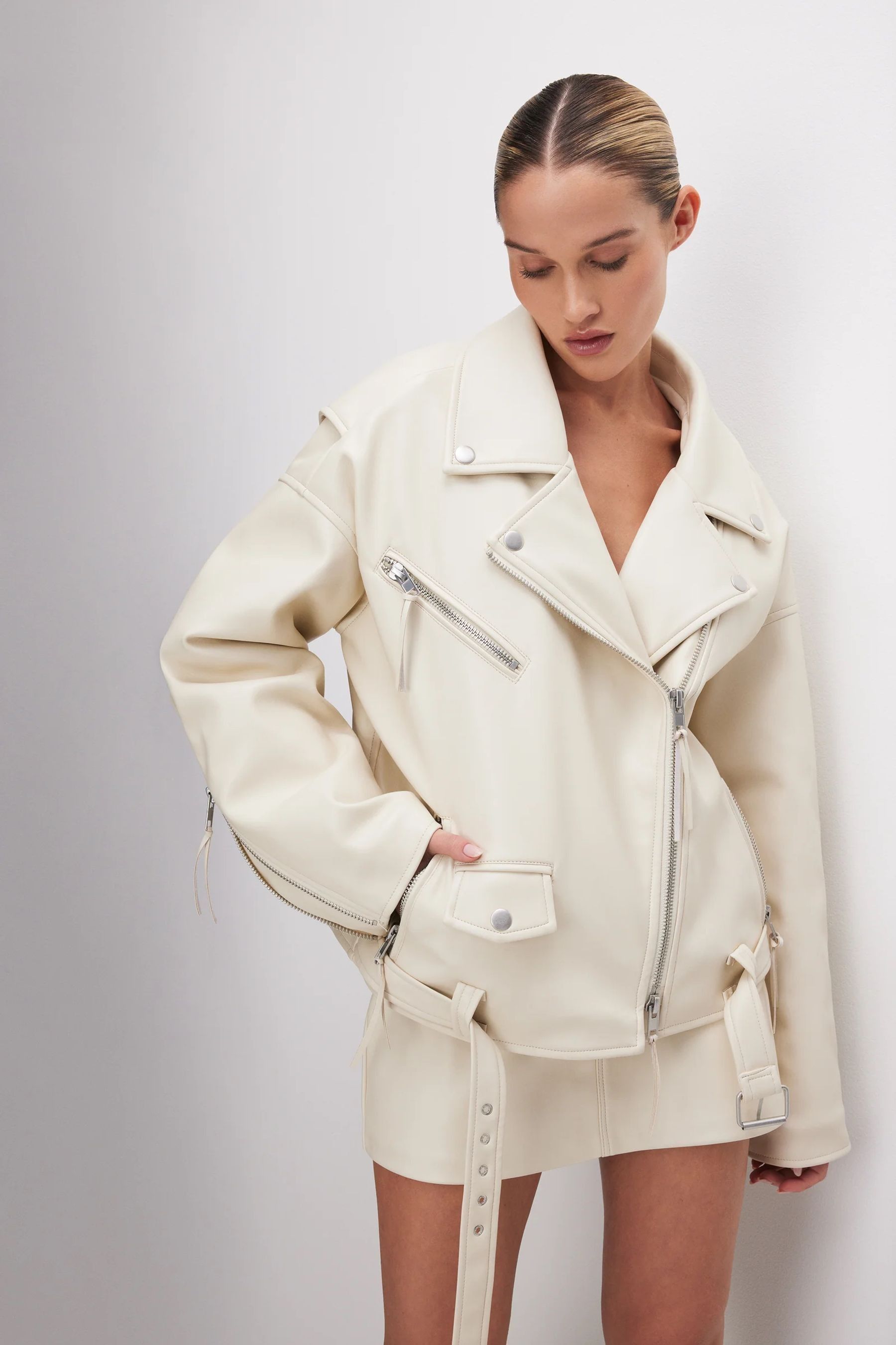 Buy Good American White Boyfriend Moto Jacket from Next Luxembourg