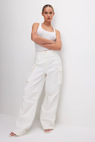 Good American White Baggy Cargo Trousers