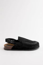 Black Premium Leather Sling Back Clogs - Image 2 of 5