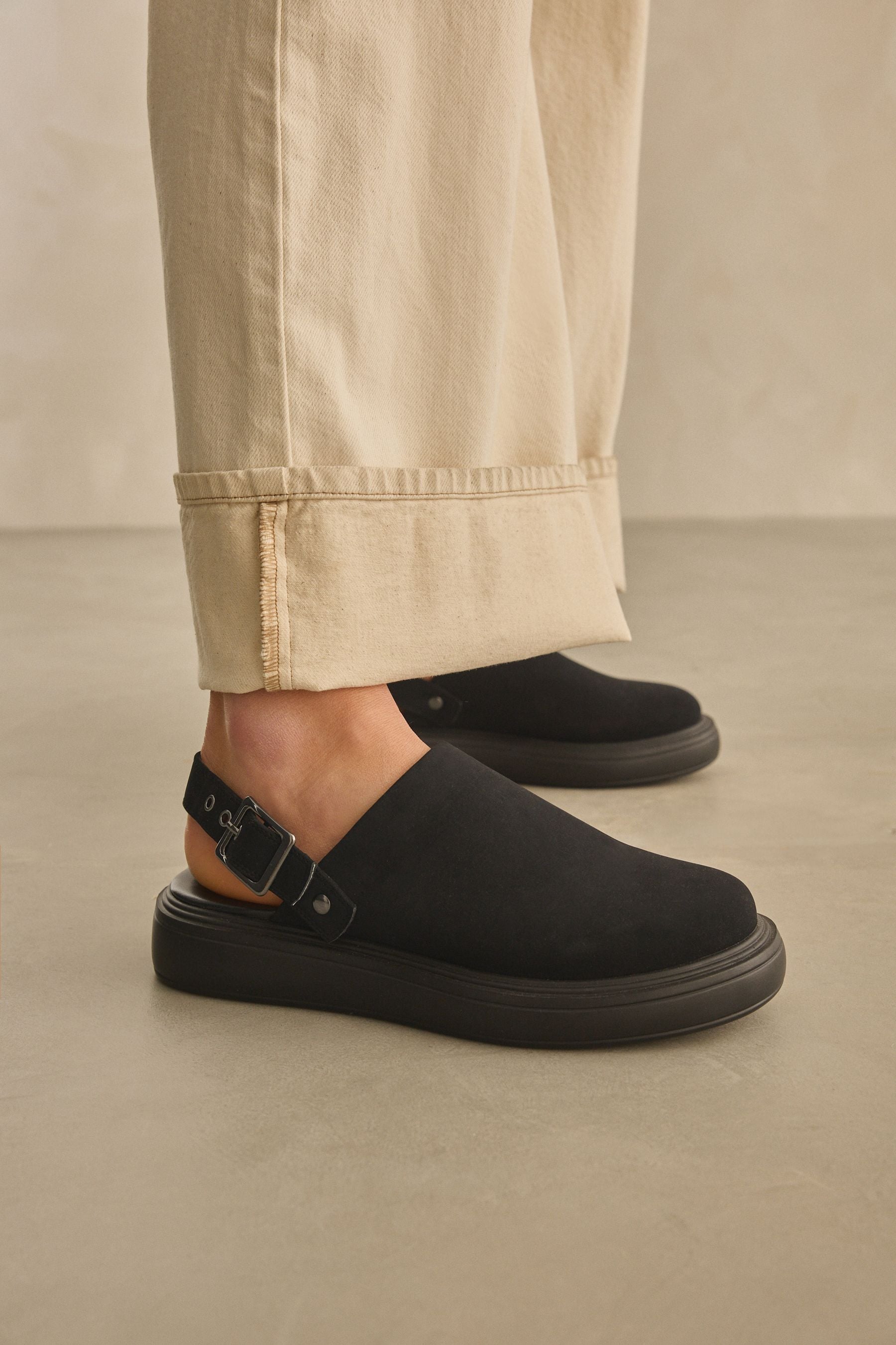 Black Forever Comfort Sling Back Buckle Clogs