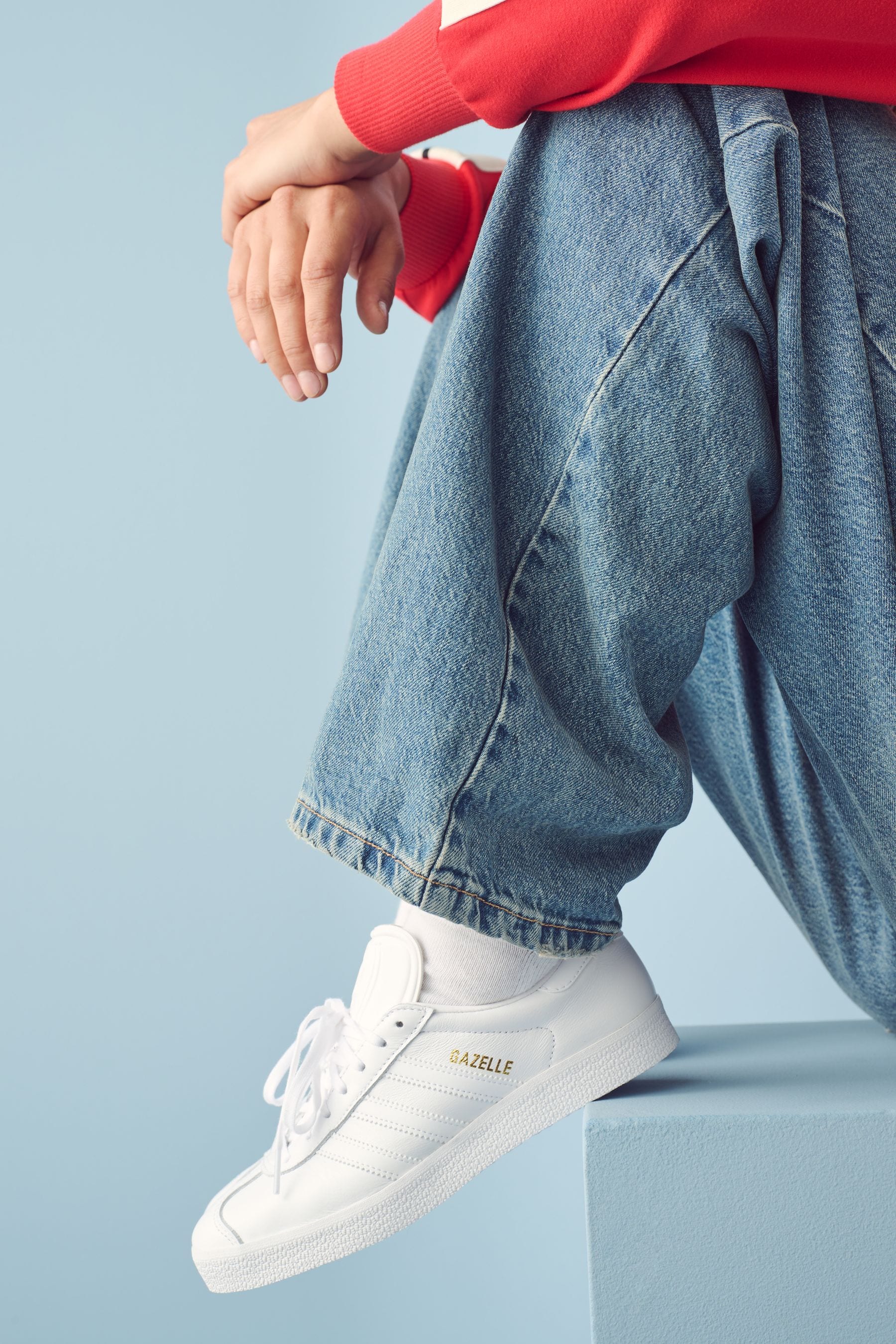 All white adidas gazelle trainers hot sale