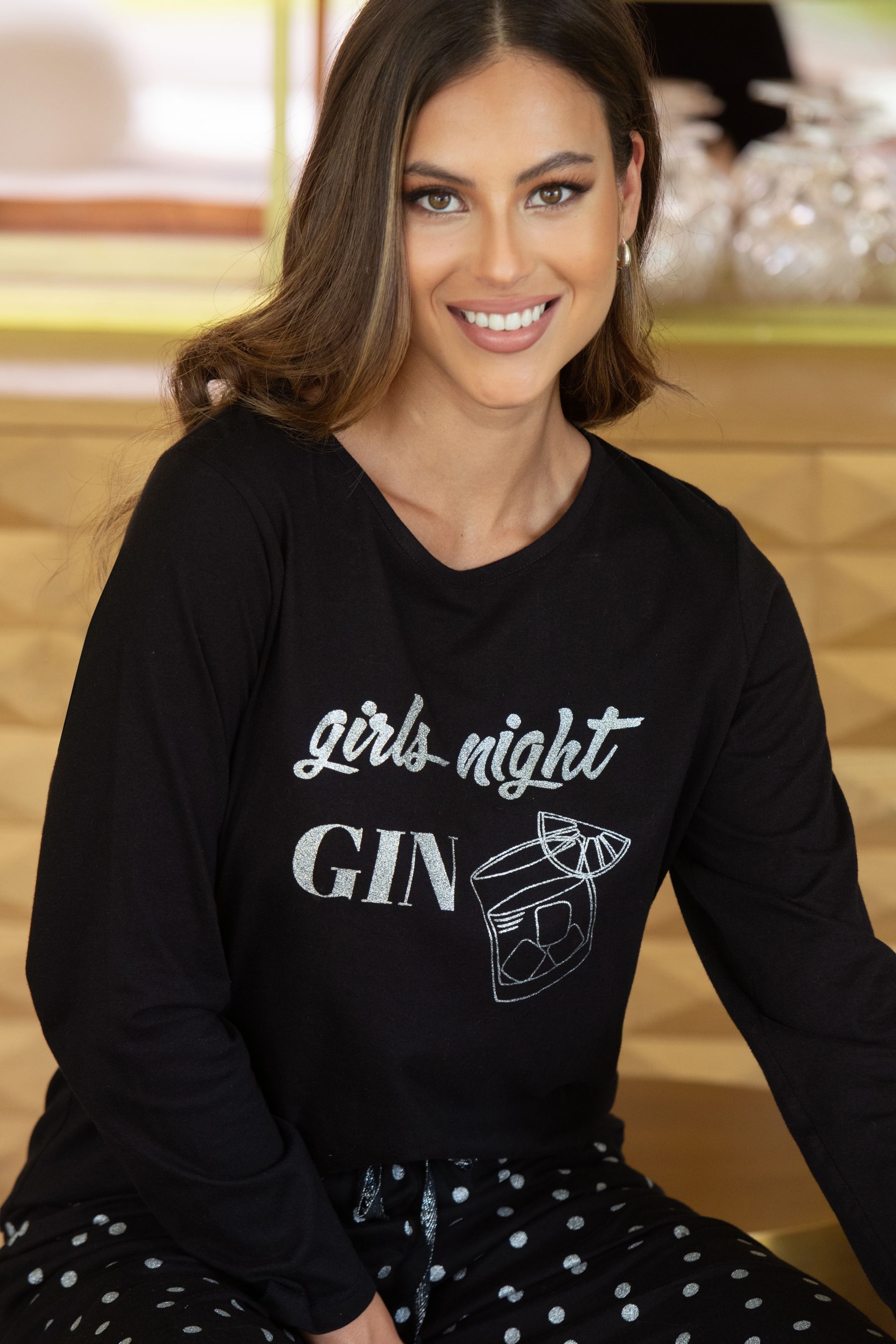Buy Pour Moi Black Girls Night Gin Cotton Jersey Pyjamas Set from