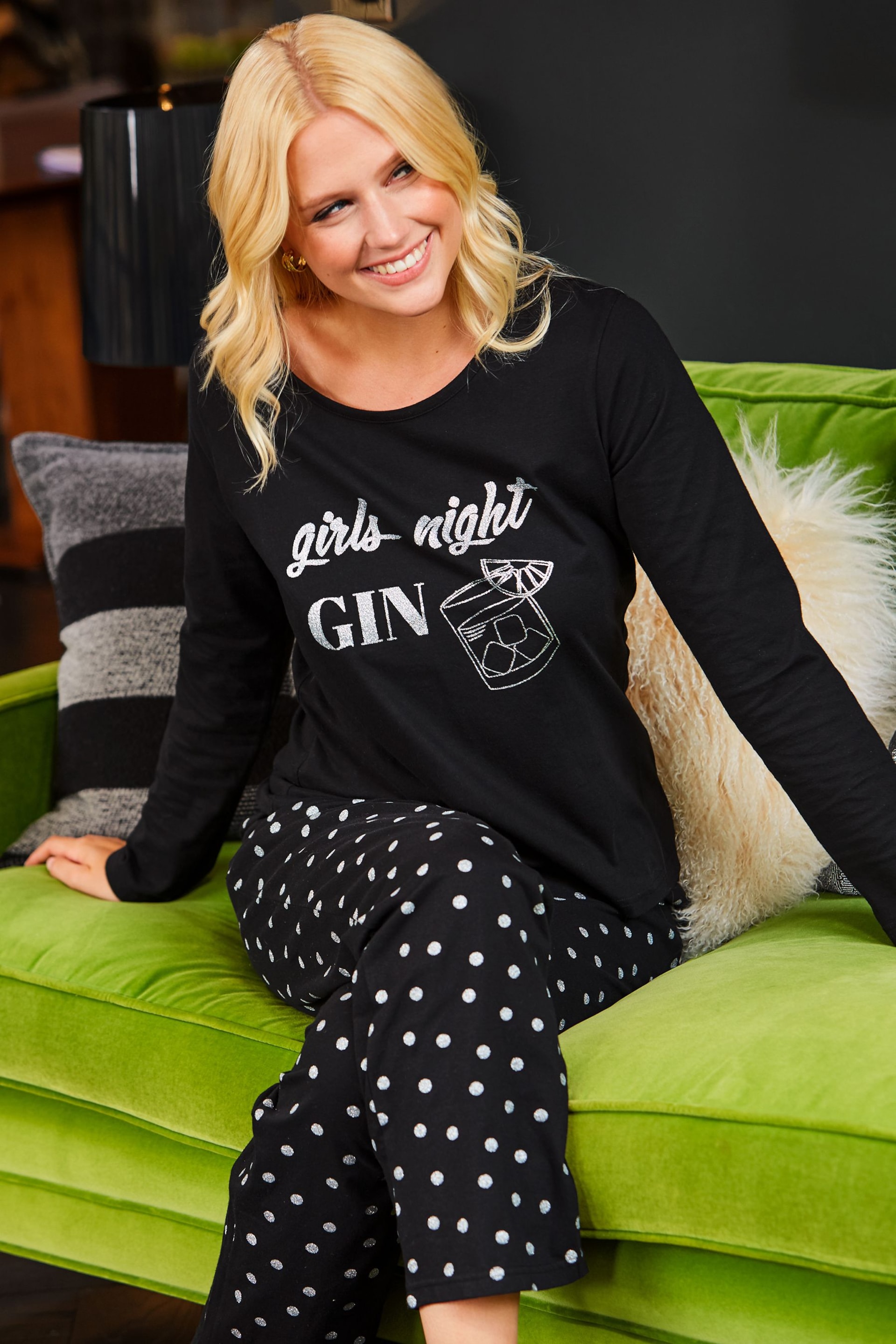 Pour Moi Black Girls Night Gin Cotton Jersey Pyjamas Set - Image 6 of 8