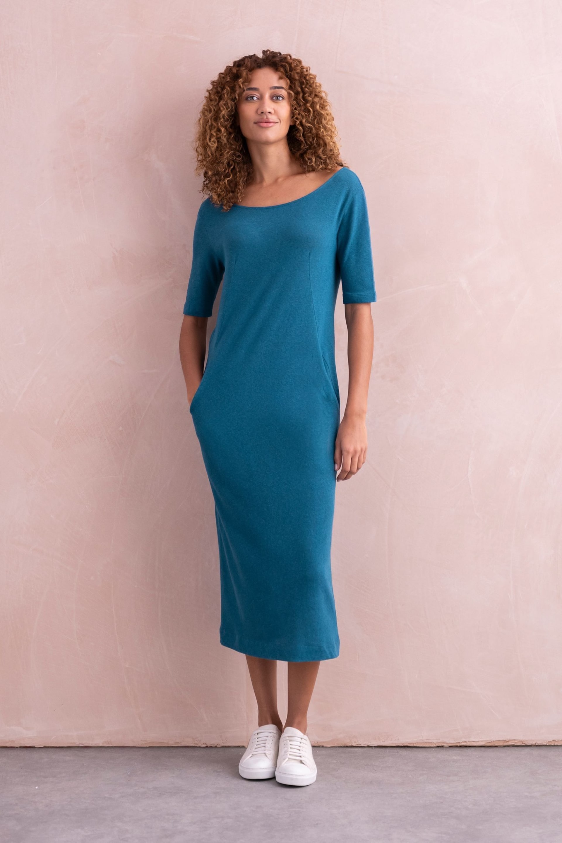 Celtic & Co. Blue Linen / Cotton Button Back Dress - Image 1 of 6