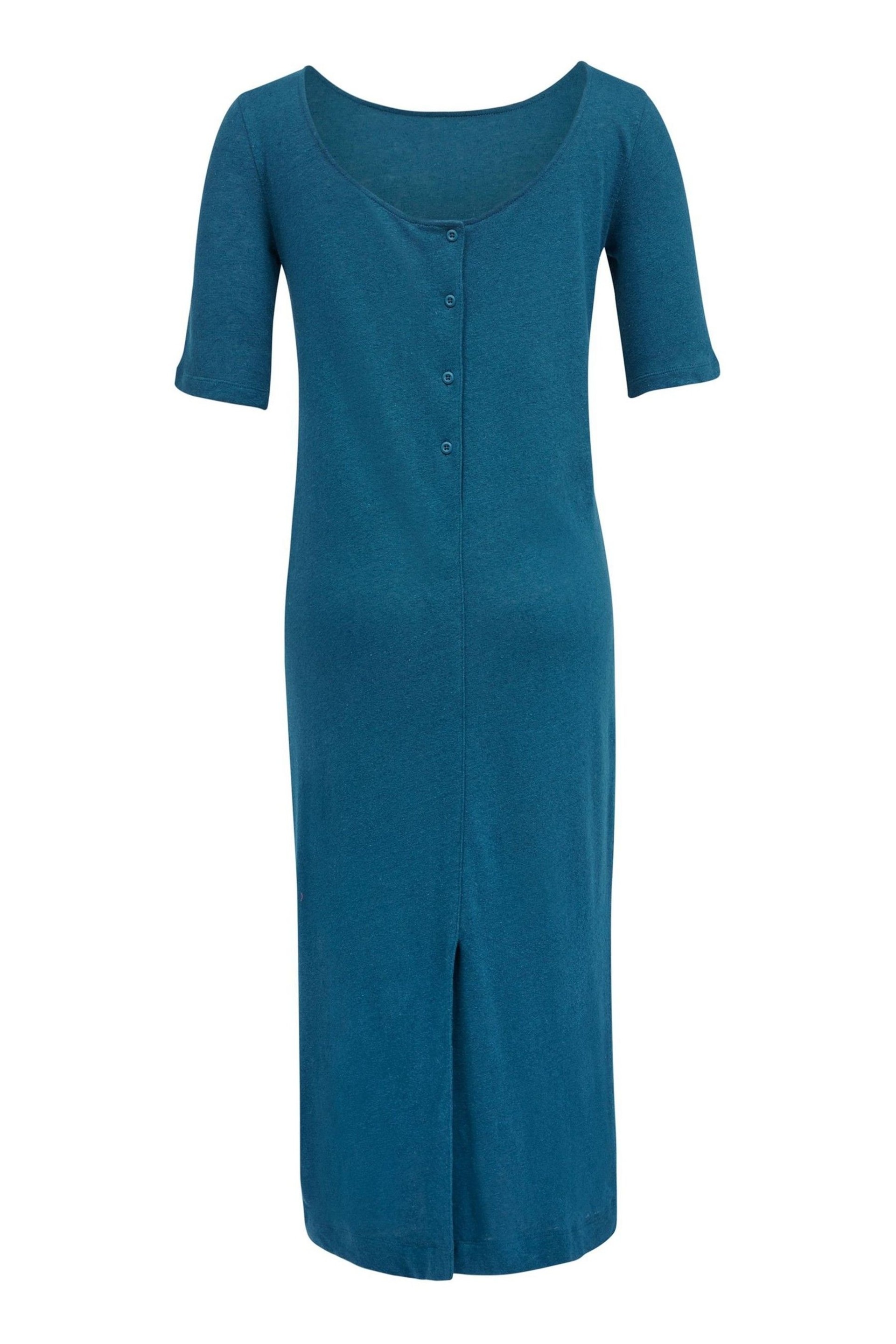 Celtic & Co. Blue Linen / Cotton Button Back Dress - Image 4 of 6