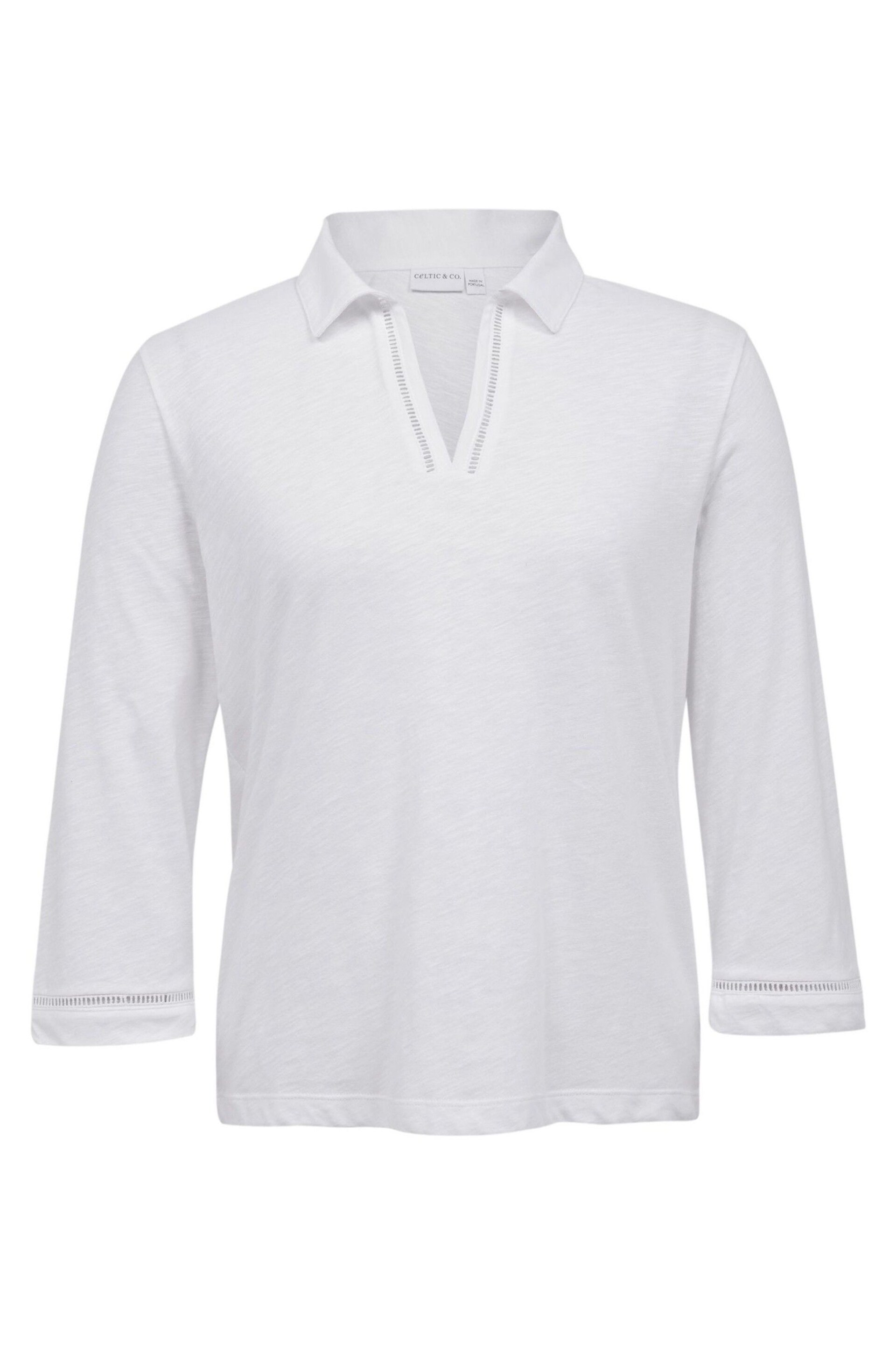 Celtic & Co. Organic Cotton Jersey Trim Detail White Polo Top - Image 3 of 5