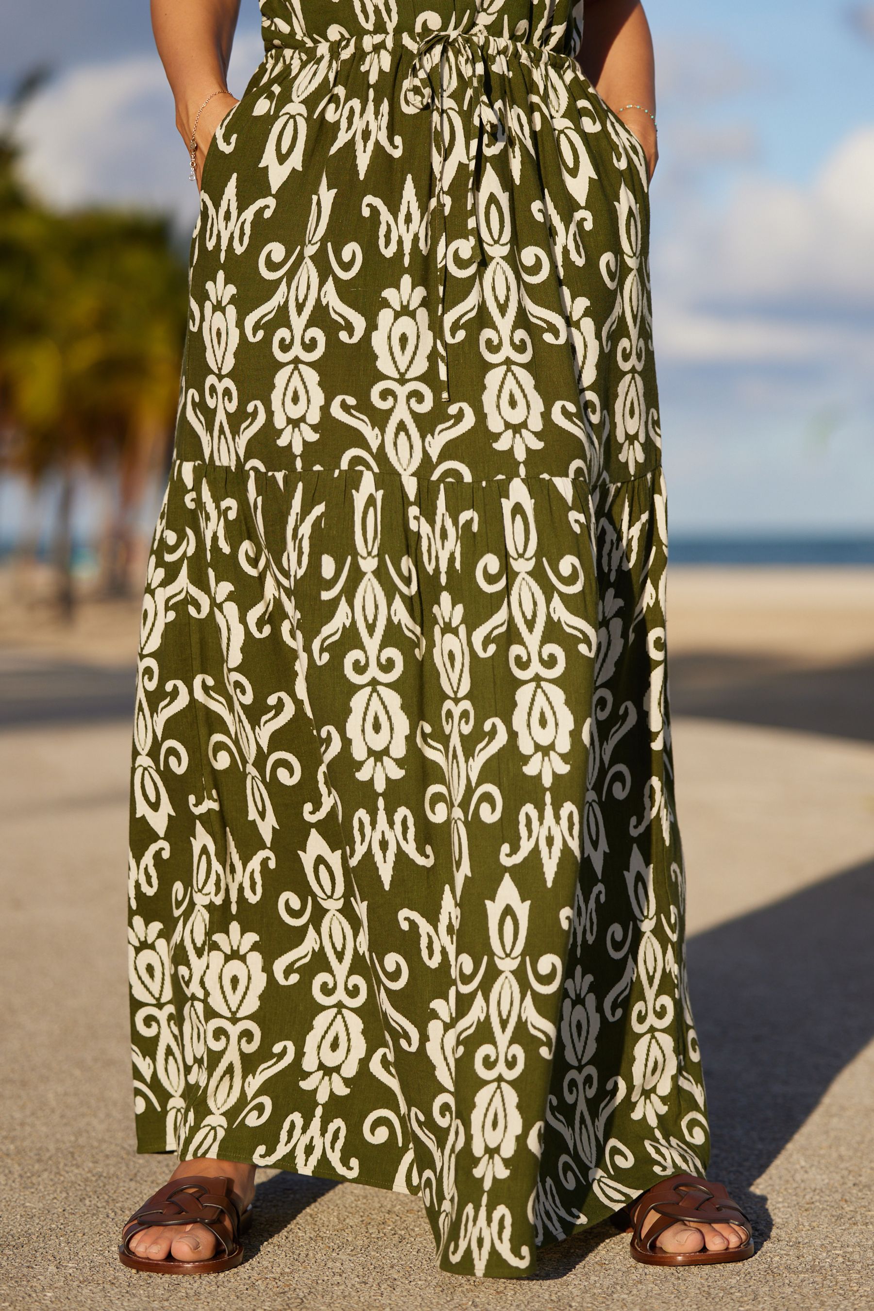 Green and white maxi skirt shop