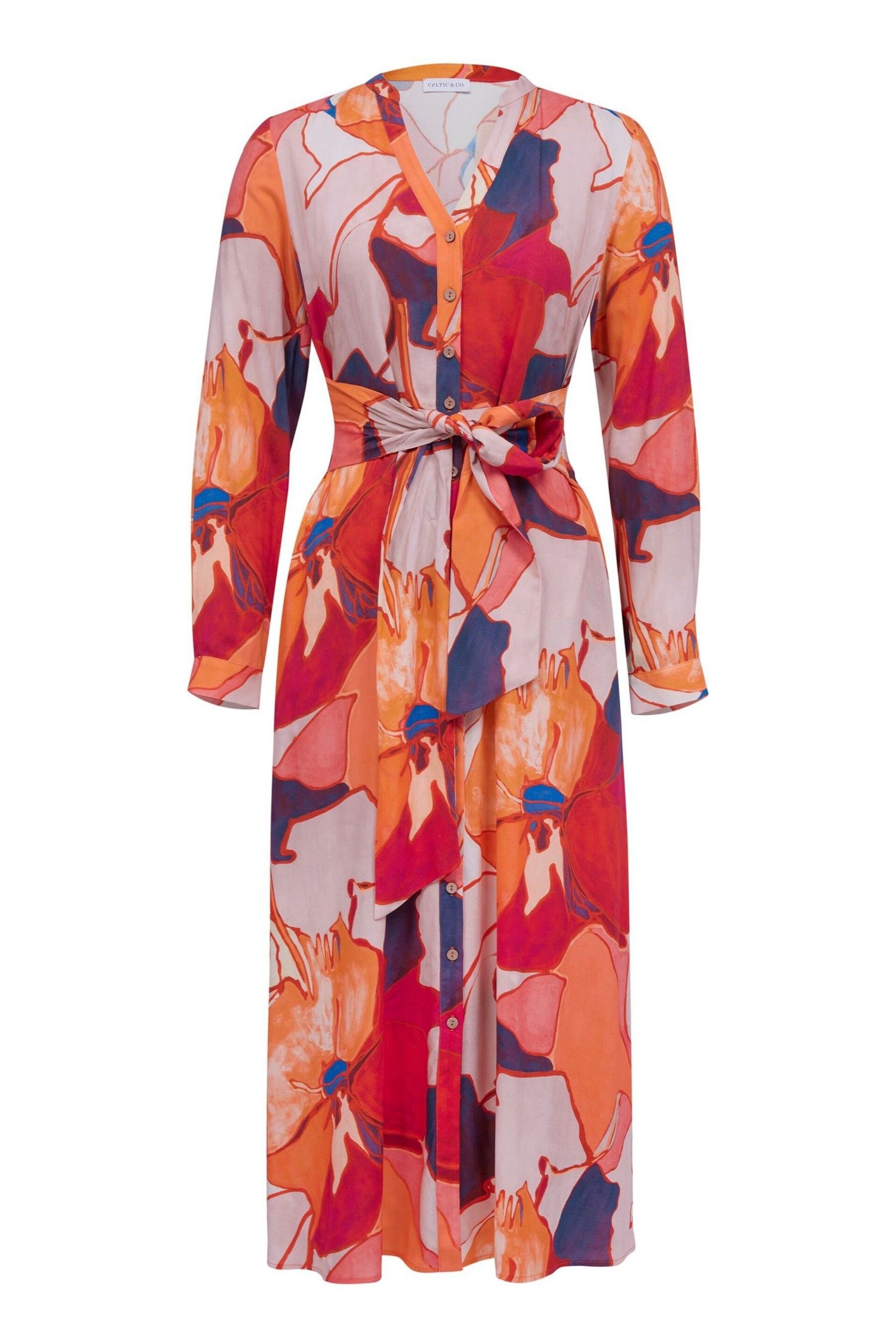 Celtic & Co. Orange Tie Front Midi Dress - Image 4 of 8