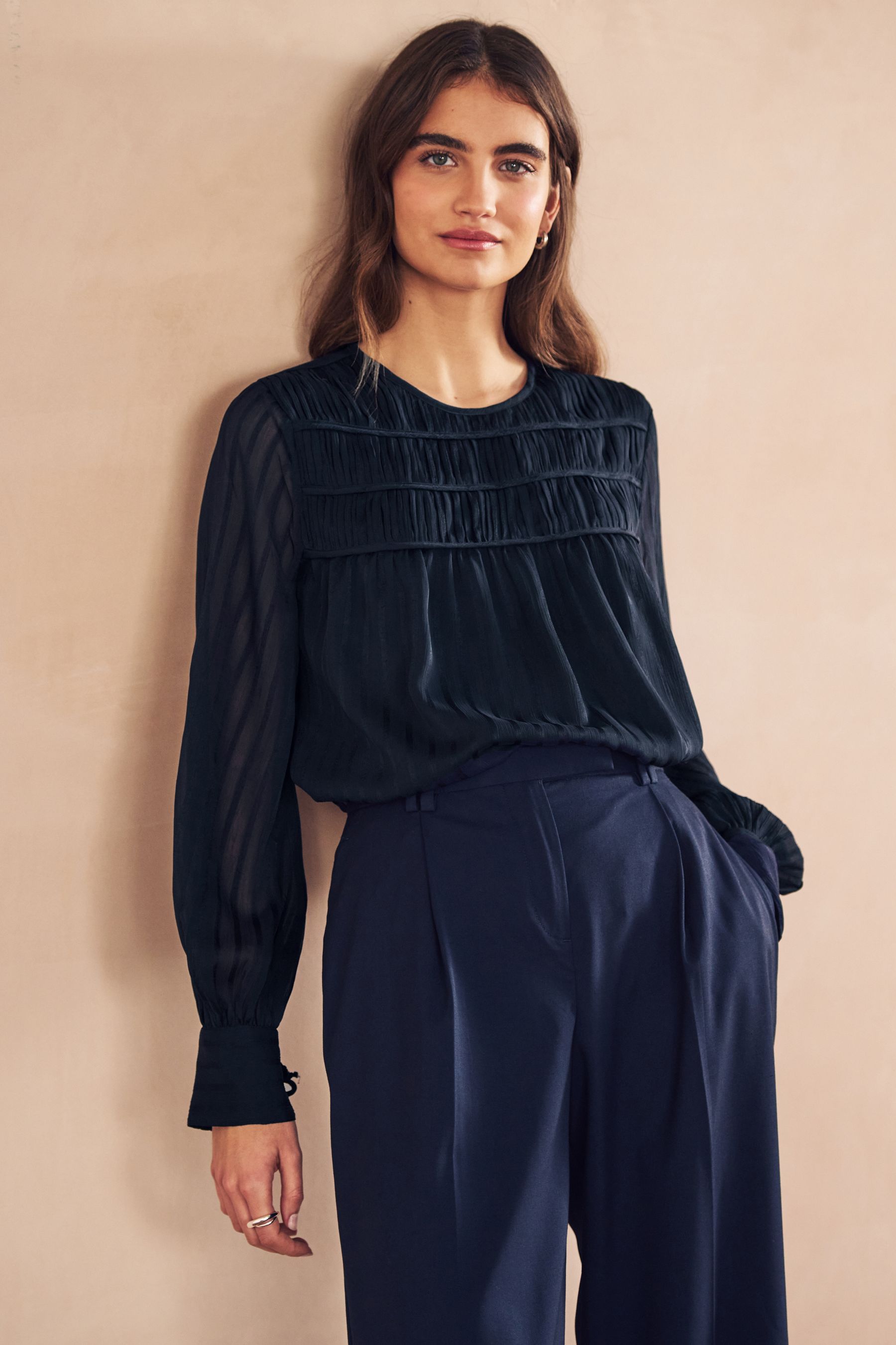 Navy sheer blouse clearance