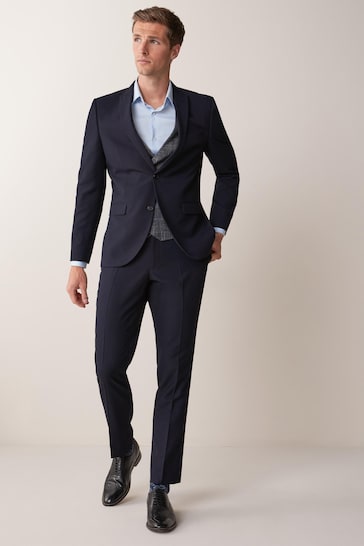 Navy Blue Skinny Two Button Suit Jacket
