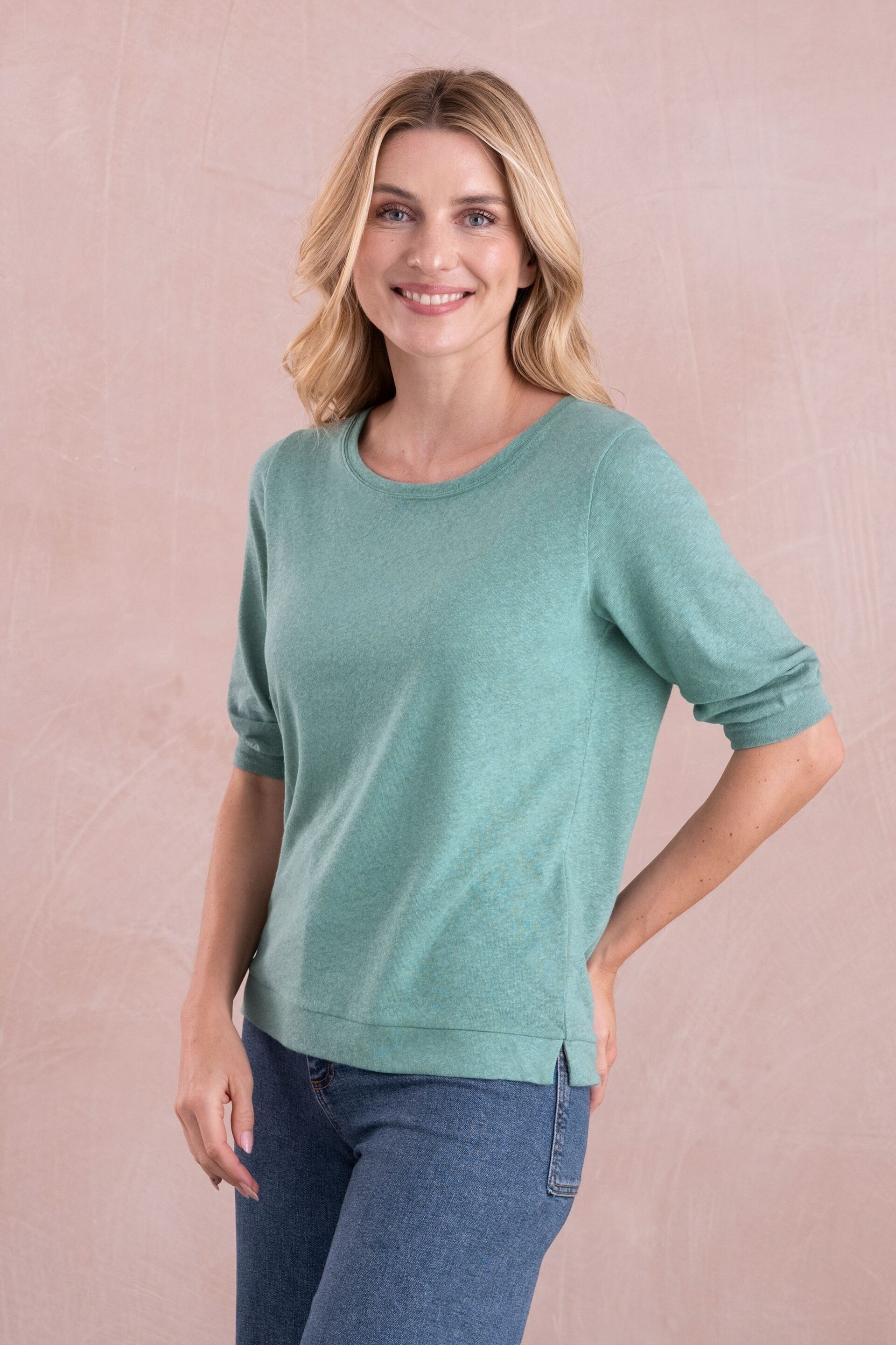 Celtic & Co. Green Linen Cotton Half Sleeve Sweatshirt - Image 3 of 7