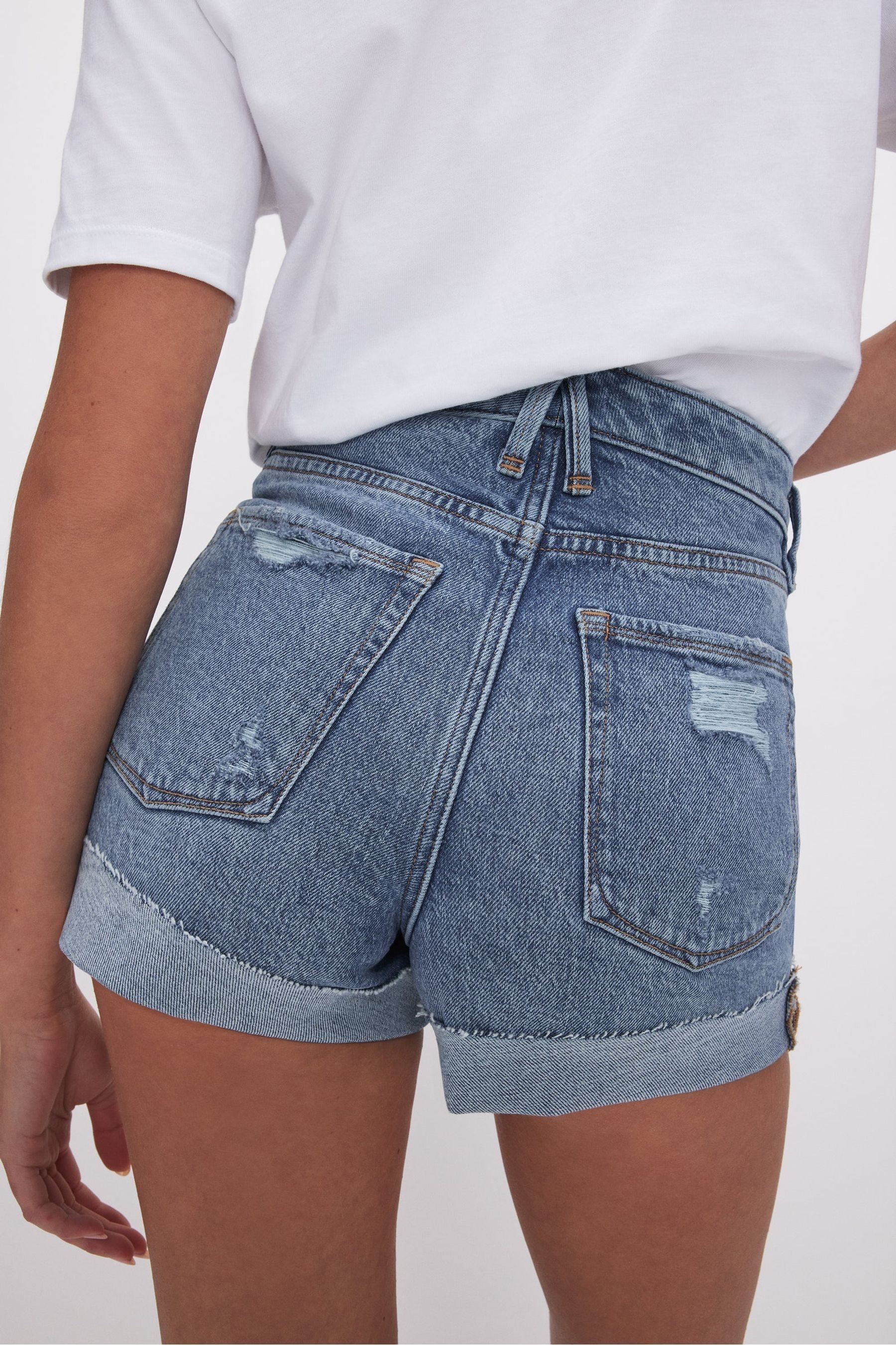 Buy Good American Blue Good Girlfriend Single Cuff Shorts from the Next UK online shop