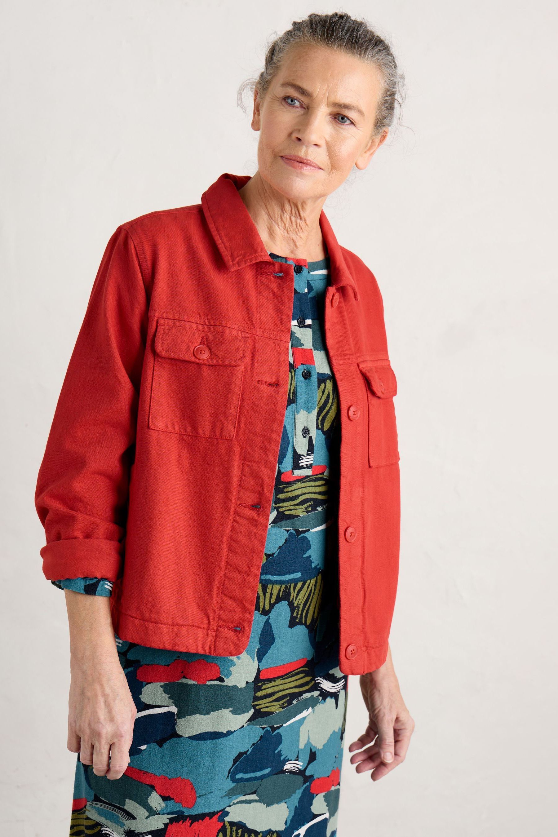 Red denim jacket uk sales