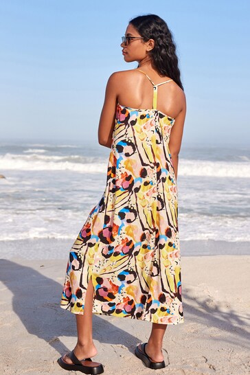 Buy Yellow Abstract Print Racer Back V-Neck Midi Slip Summer Dress from the  Next UK online shop
