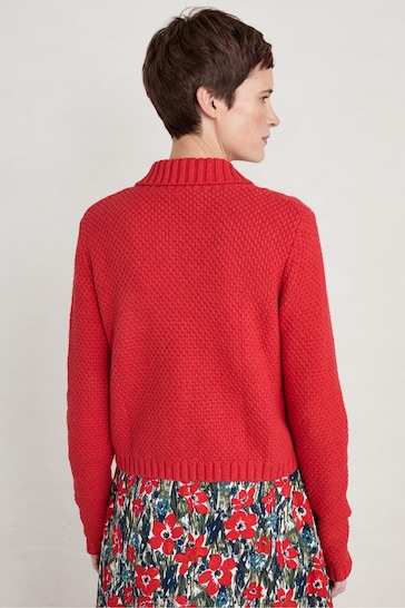 Seasalt Cornwall Red Forest Ridge Cable Knit Collared Cardigan