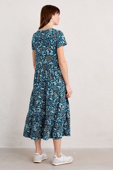 Seasalt Cornwall Blue Tall Line Strokes Short Sleeve Dress