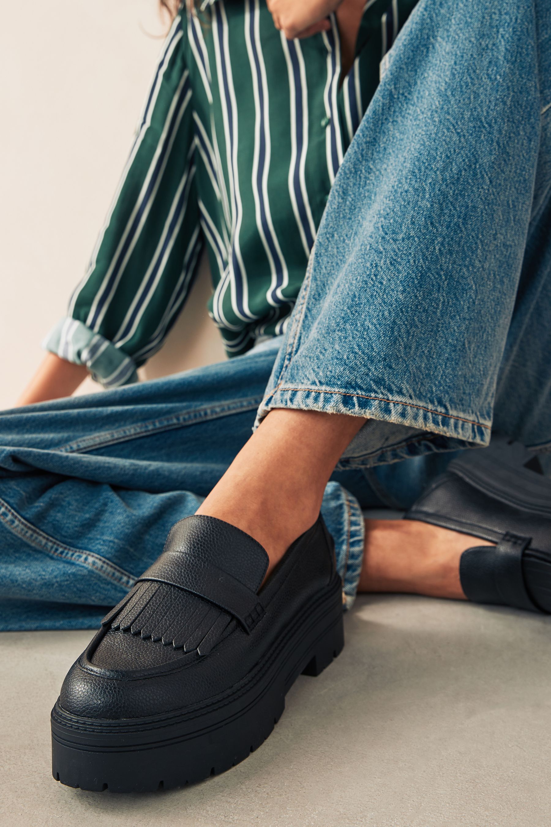 Chunky fringe loafers on sale