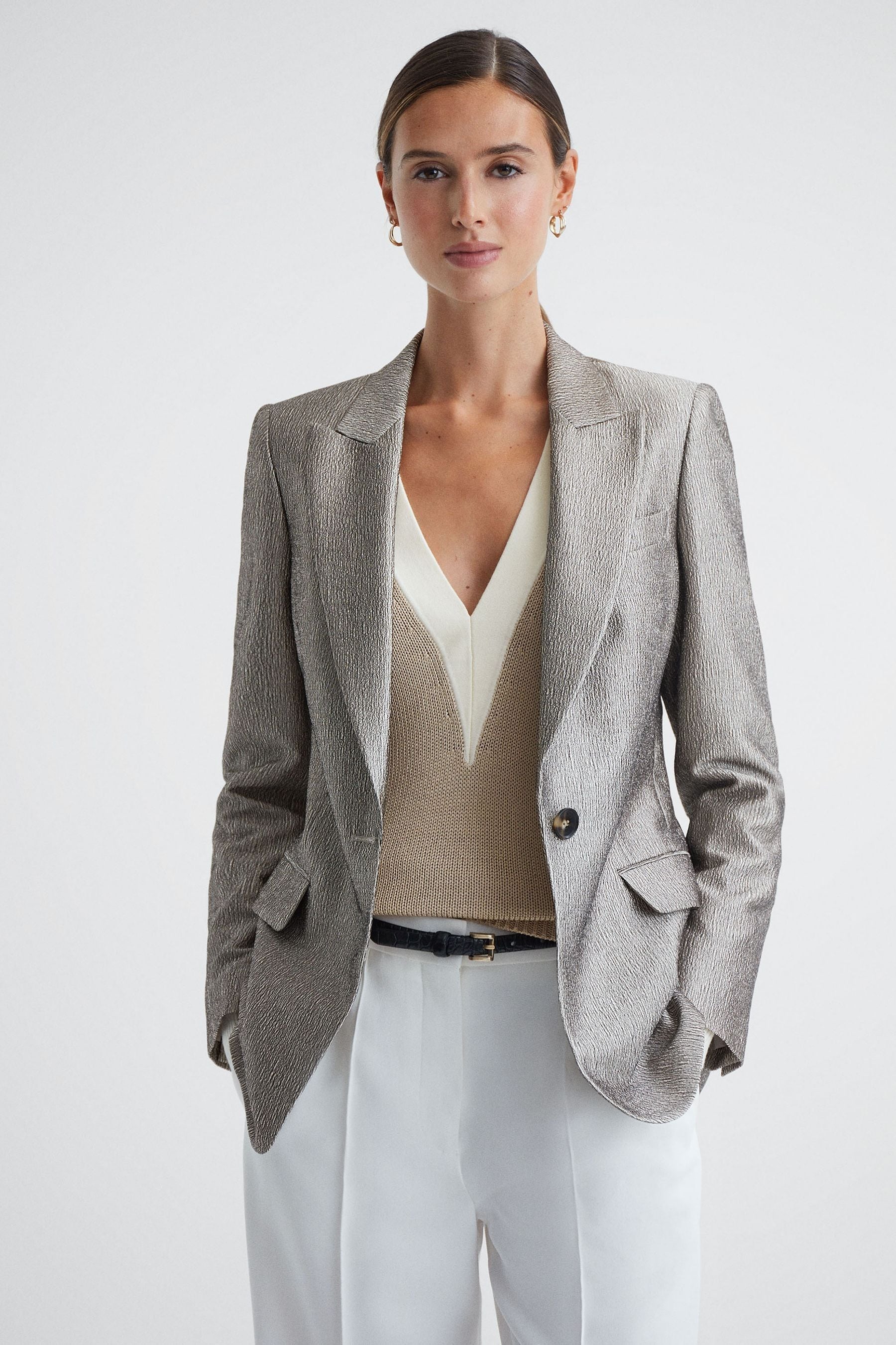 Buy Reiss Gold Tilly Contrast Trim Metallic V Neck Jumper from Next Mexico