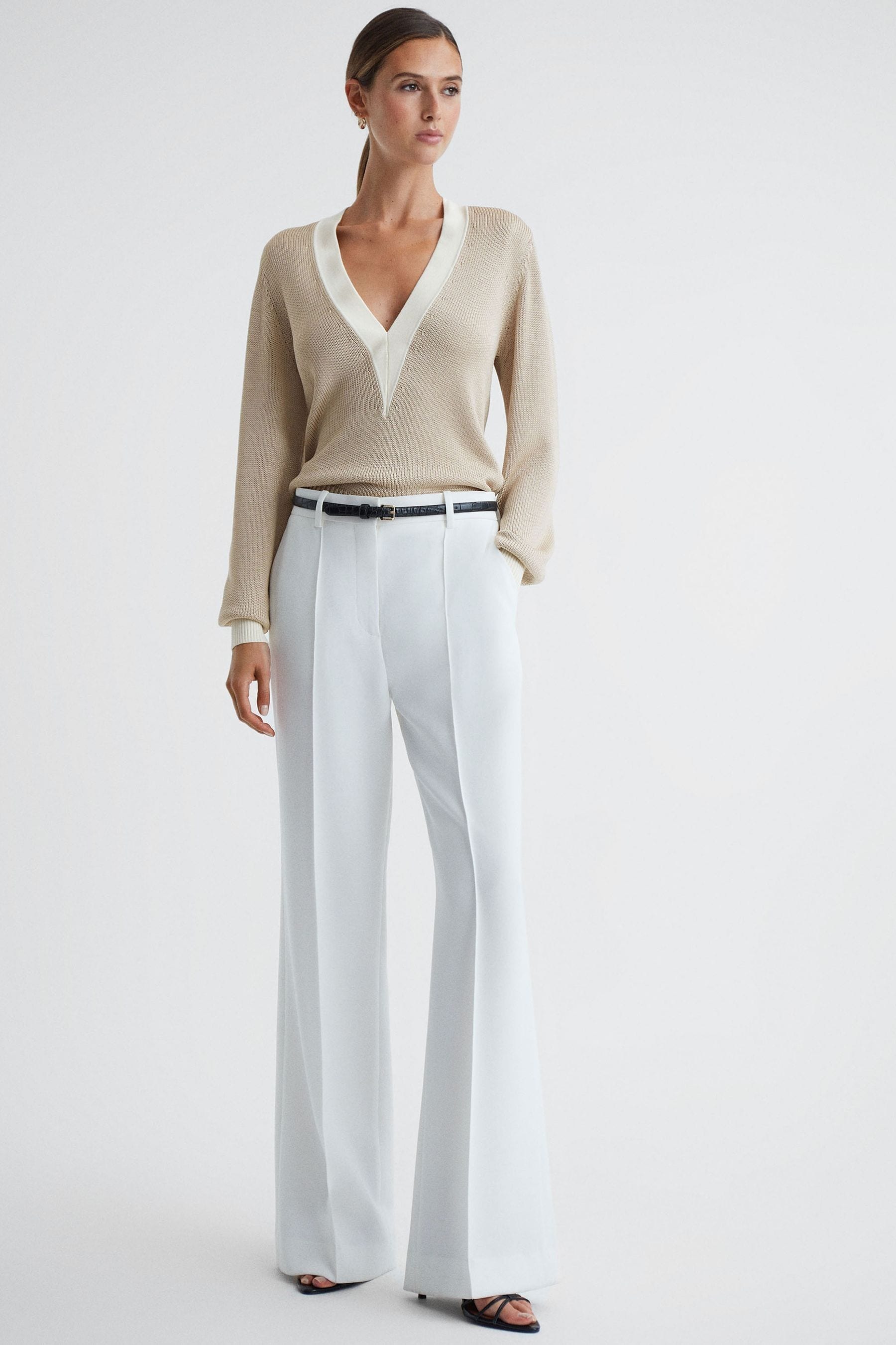 Buy Reiss Gold Tilly Contrast Trim Metallic V Neck Jumper from the Next UK online shop