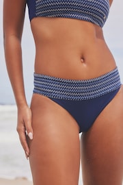 Navy Contrast Stitch Shirred High Leg Bikini Bottoms - Image 1 of 5