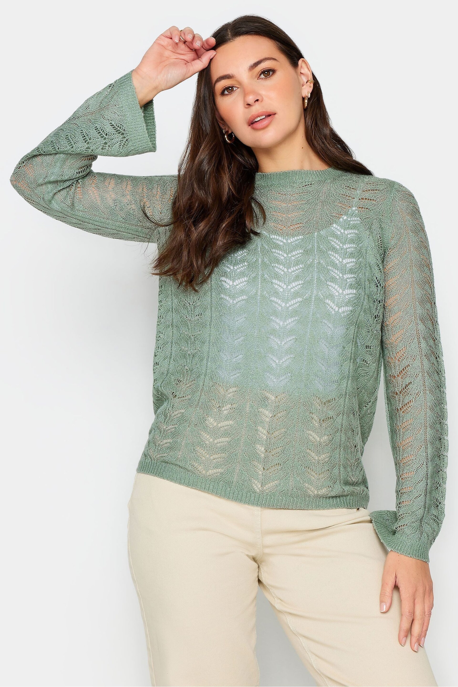 Long Tall Sally Green Pointelle Stitch Jumper - Image 1 of 4
