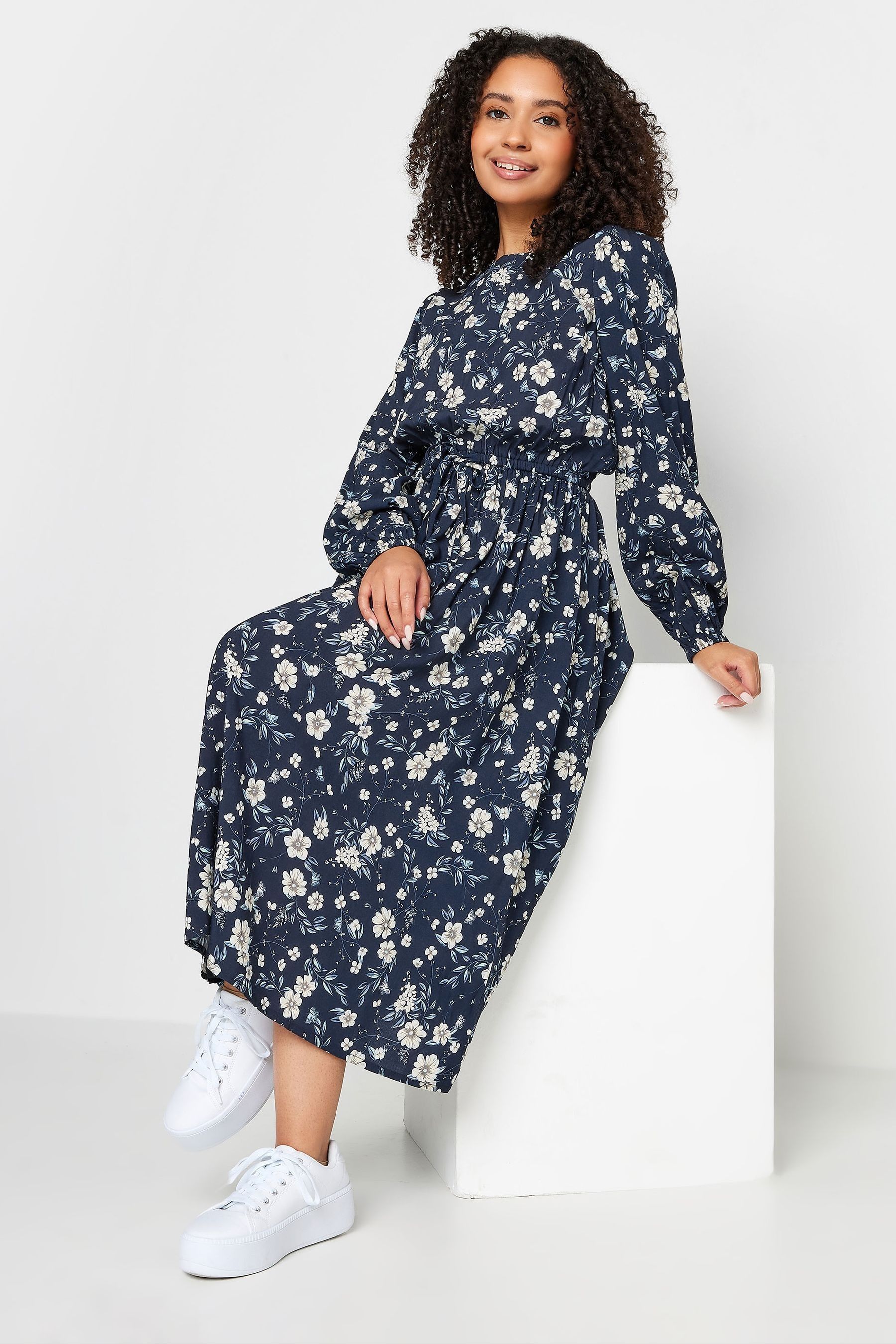 M Co Blue Petite Butterfly Print Smock Midi Dress 14 P Womens