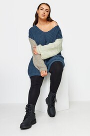 Yours Curve Blue Colour Block Knitted Jumper - Image 2 of 4