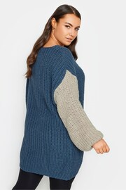 Yours Curve Blue Colour Block Knitted Jumper - Image 3 of 4