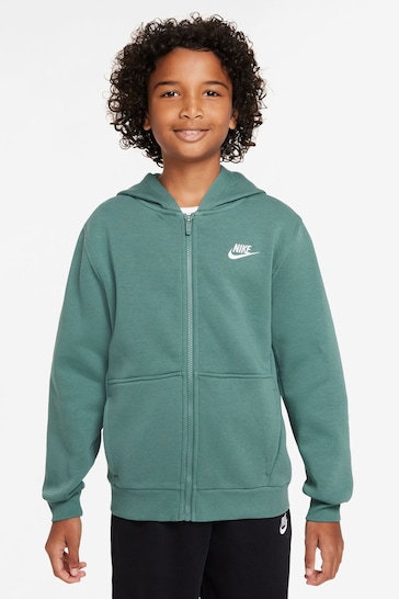 Nike Green Club Fleece Zip Through Hoodie