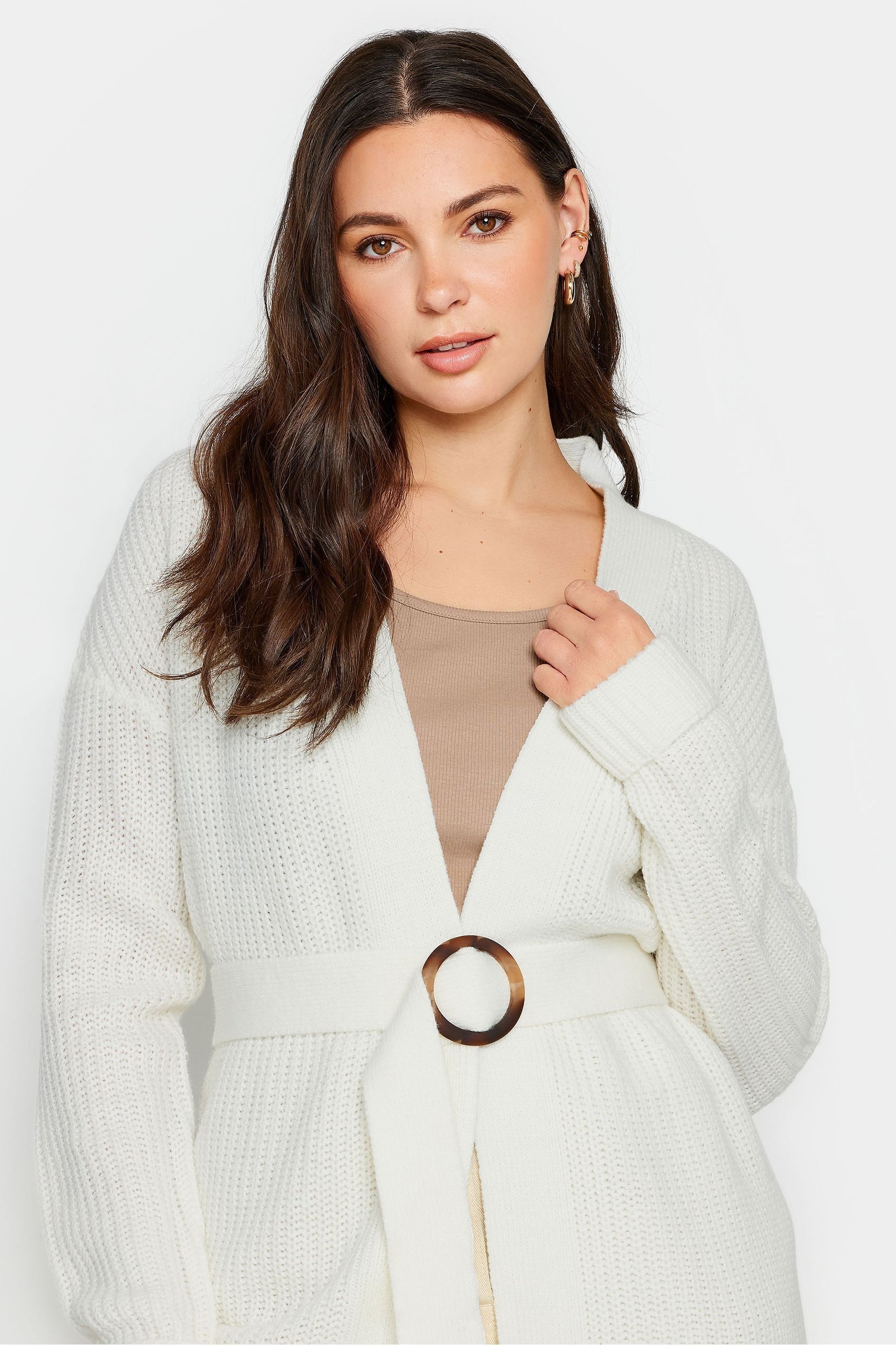 Belted long cardigan top